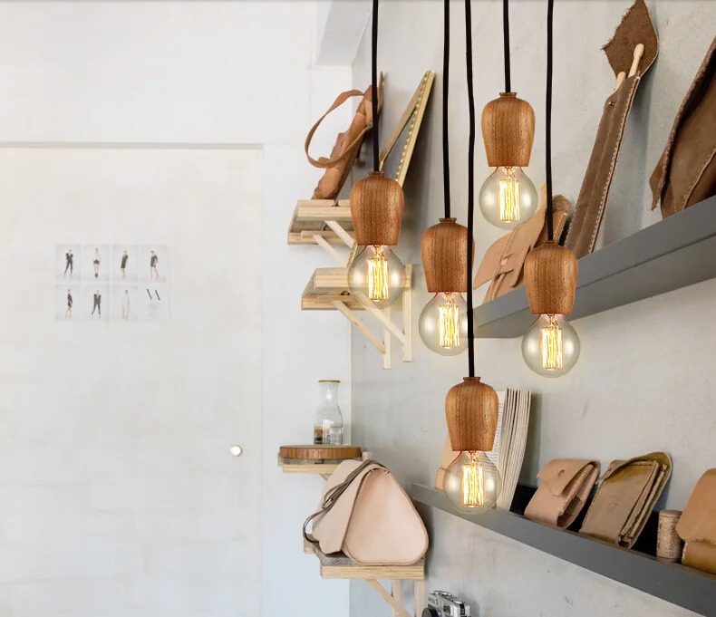 Modern Hanging Wood Pendant Light Simple Indoor Lighting Wooden Nordic Pendant Lamp Restaurant Bar Living Bedroom Lighting  (8)