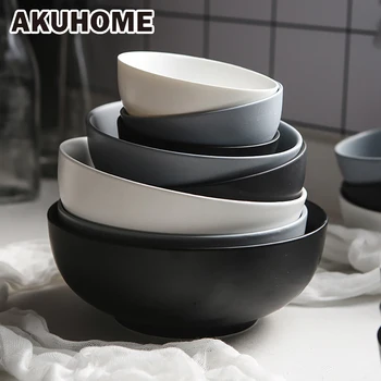 

Ceramic Rice Bowl Tableware Vintage Classic Matte Soup Bowls Simple and Creative Salad Cutter Bowl Akuhome