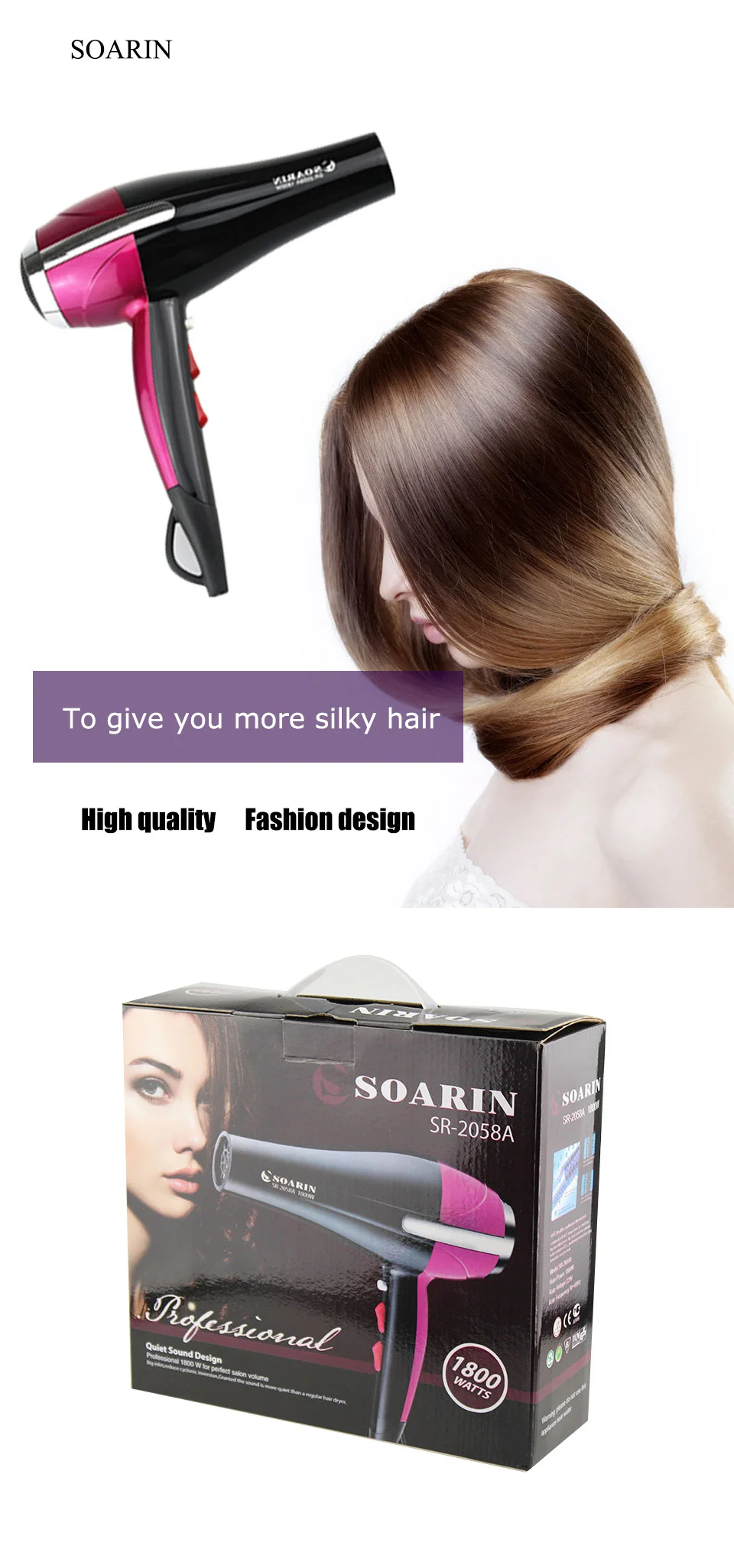 SOARIN фен для волос Профессиональный Черный Розовый Красный Высокая мощность Семейные расходы фен оборудование для парикмахерских фены