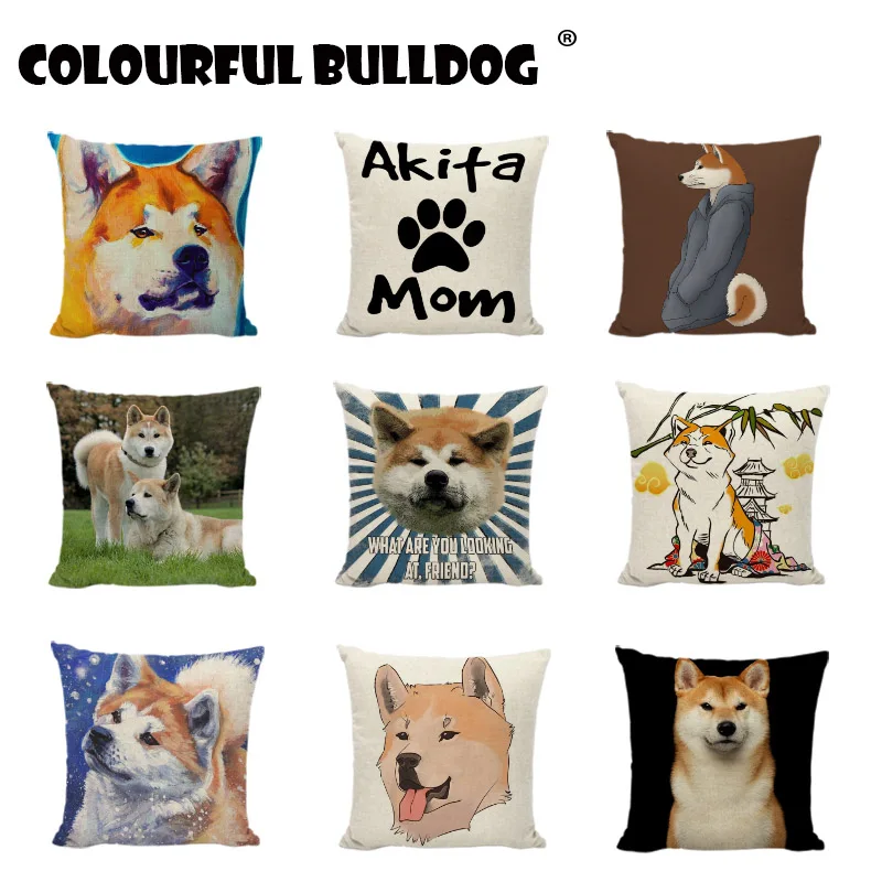 

Funny Dogs Akita Cushion Covers Lovely Cartoon Animal Print Cotton Linen Throw Pillow Case Houseware Home Decorative Pillowcases