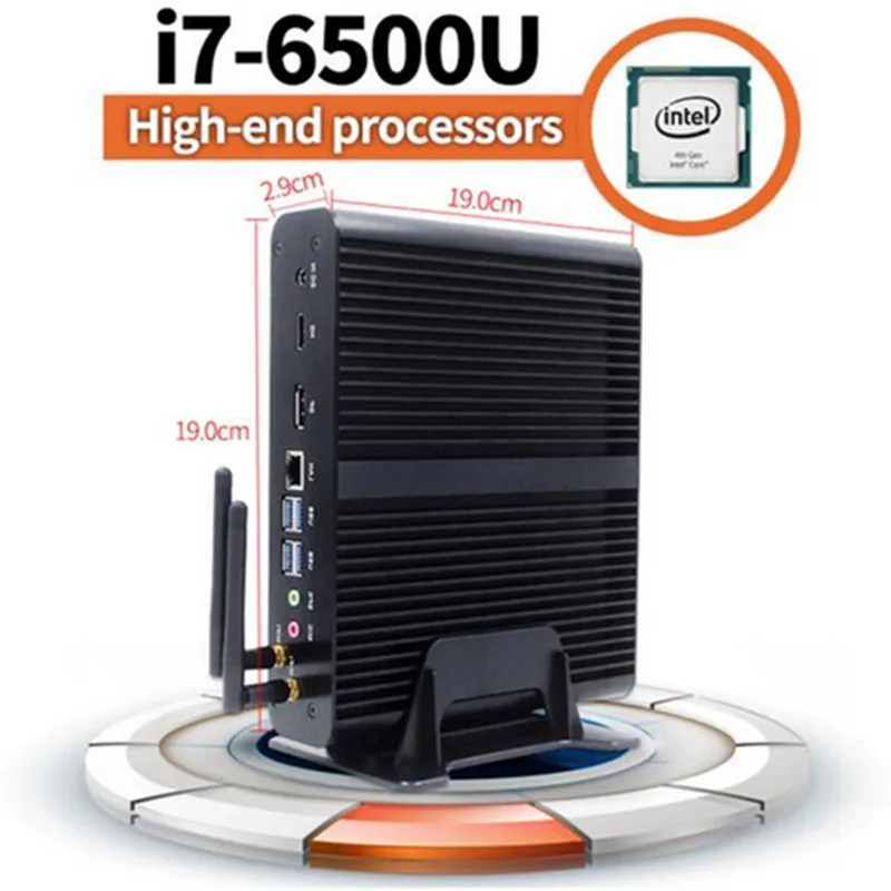 Clearance 2017 Eglobal Skylake Fanless Mini Pc Core I7 6500U 6600U with 1*DP 1*HDMI Display Intel HD Graphics 520 Mini Desktop Compuer 1