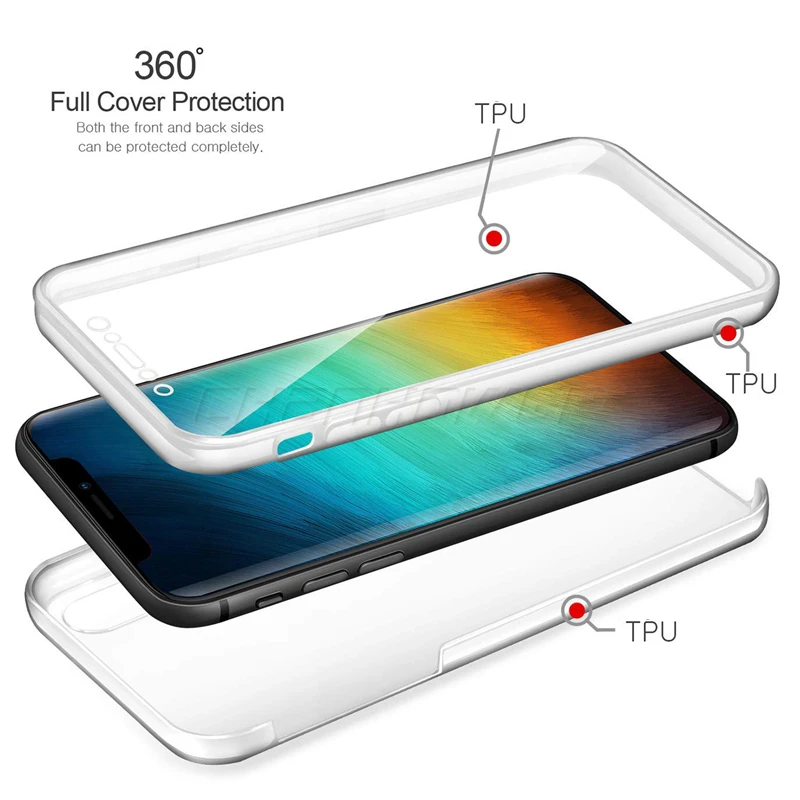 360 прозрачный двойной силиконовый чехол для iPhone XS Max XR X с полным покрытием 6 6S 7 8 Plus