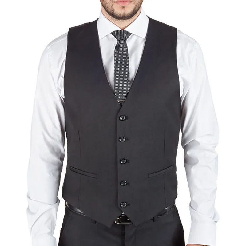 

Custom Made Men's Black Dress Suit Vest 5 Button V Neck Adjustable Back Strap Formal Wedding Suits Vests