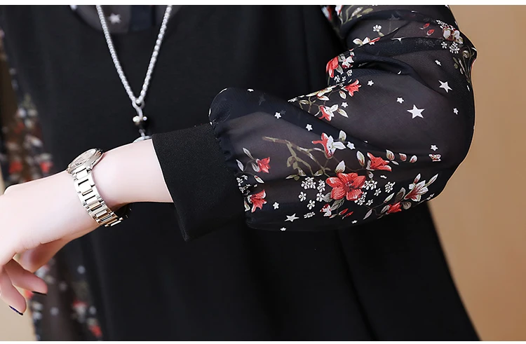 Кимоно повседневное с длинным рукавом Цветочный шифон лоскутное Женские рубашки размера плюс уличная блузка поддельные две части Топы Blusas Mujer