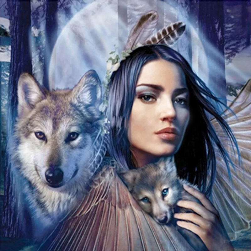 

5d Diamond Embroidery Wolf Girl Animals Crystal Cross Stitch Full Square Diamond Painting DIY Sticker Decor Paintings