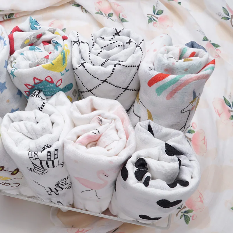 Bamboo Cotton Baby Blankets Newborn Flamingo Unicorn Patterns Muslin Swaddle Wrap Bebe Kids Infant Gauze Diapers Baby Bath Towel 2