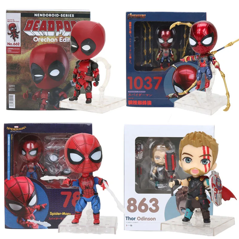 

10cm Nendoroid figure toy Avengers Endgame Super hero Iron Spiderman Thor Deadpool Nendoroid Q Version Figure Model Toys