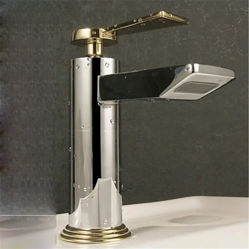 

Bathroom Basin Faucet Copper Sink Mixer Tap Chrome & Golden Finished New Style Single Handle Deck Mounted Hot Cold Basin Faucet