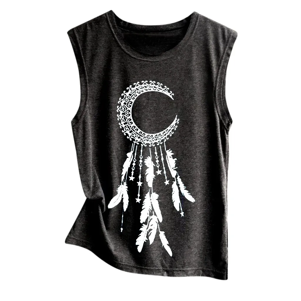 

Sexy Tops Women's feather Print Vest Casual Loose Top Sleeveless Tank Camisole Sport Pullover Tunic Clothing Summer Beach