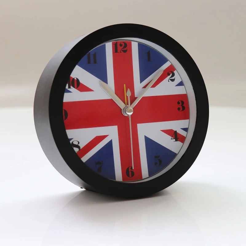 

Alarm Clocks European UK Flag Round digital clock Simple Bedside clock Fashion radio reveil Plastic Desktop Table Clocks Watch