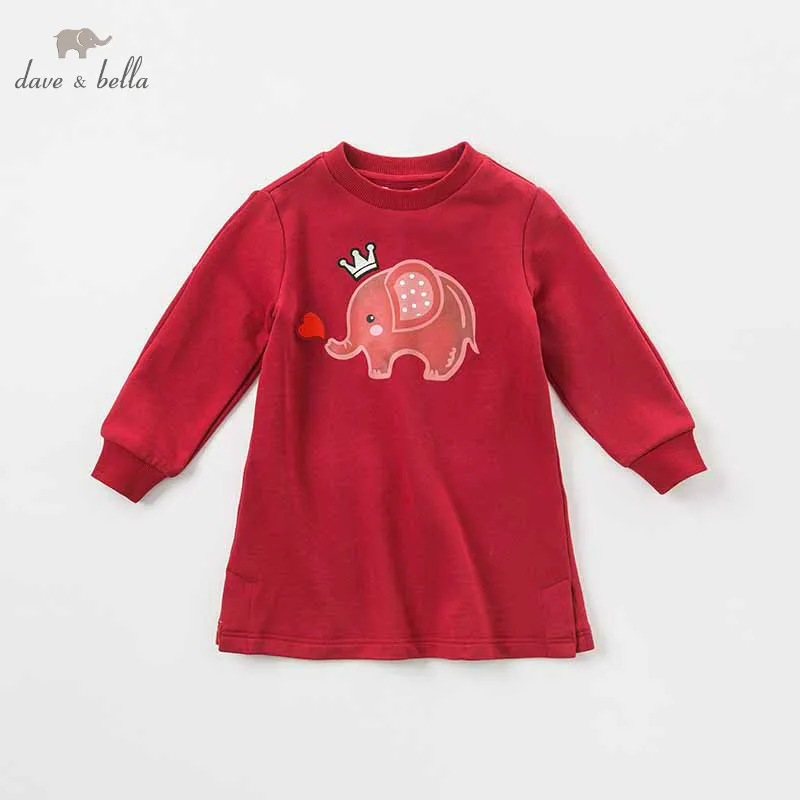 

DBK8121 dave bella autumn casual kids girl dressesildren long sleeve high quality dress dark red dress