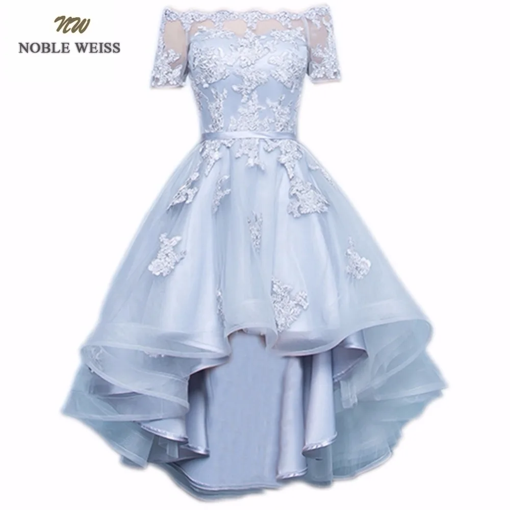 

NOBLE WEISS Sexy Evening Dress Boat Neck Short Sleeves Short Front Back Long Lace Evening Gown Bride Banquet Formal Party Gown