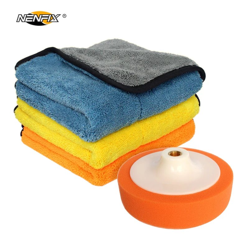 

1PC Car Towel Microfiber for cleaning drying & 1PC 14M 16M Car Polish Sponge Pad Wheel for Wax Buffing Paint Care Car Polisher