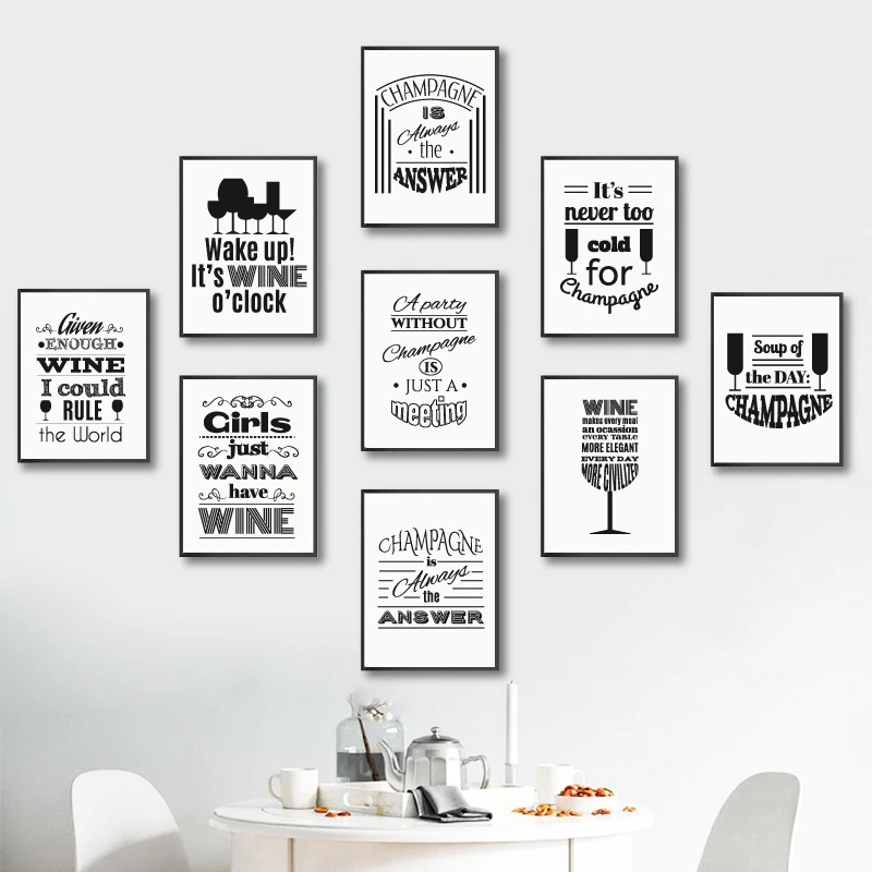 

Champagne and Wine Quotes Typography Minimalist Prints Nordic Poster Kitchen Wall Art Pictures Canvas Painting Bar Home Decor
