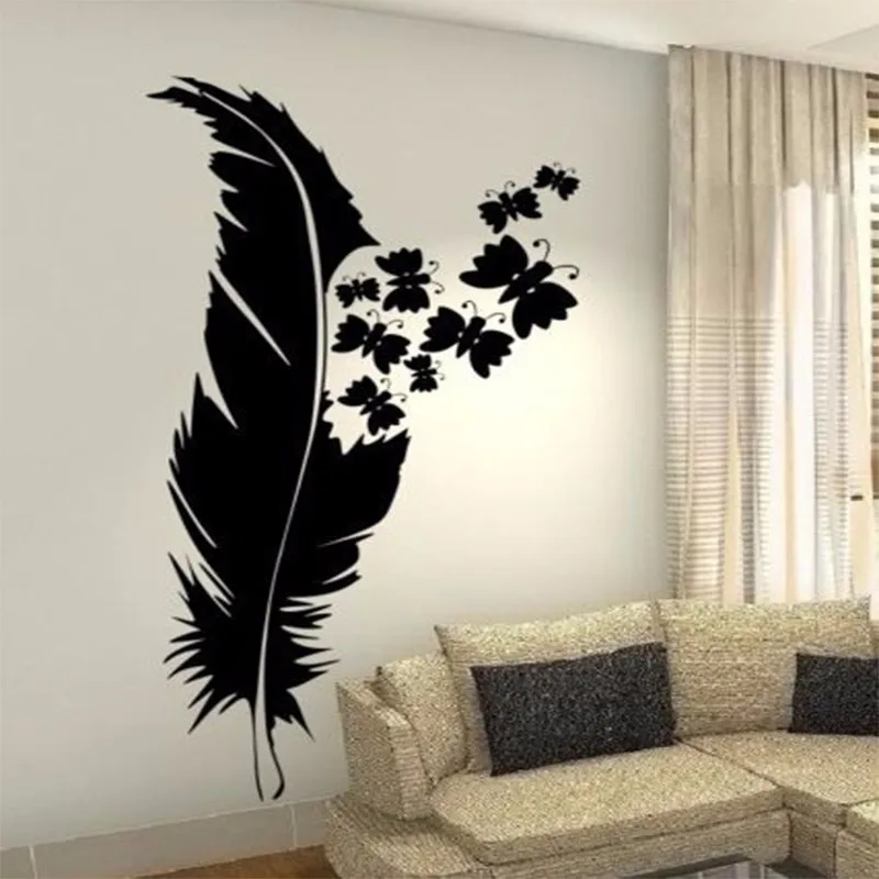 

New Beauty Feather Plume Wall Art Custom Vinyl Decals Stickers Decor Butterfly