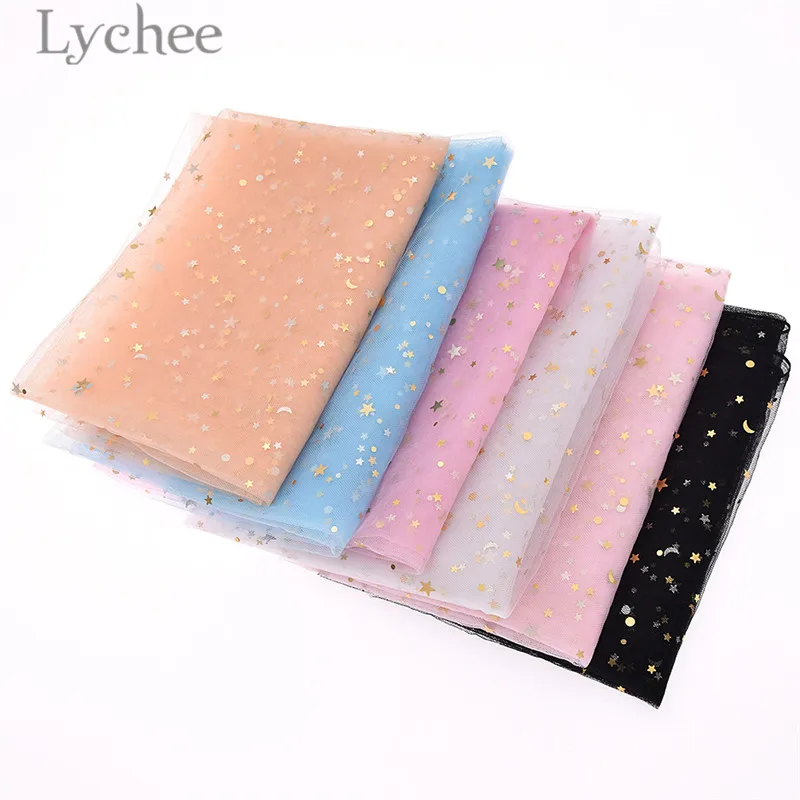 

Lychee 50cmx150cm Star Moon Gauze Fabric High Quality Sewing Mesh Fabric DIY Evening Dress Materials