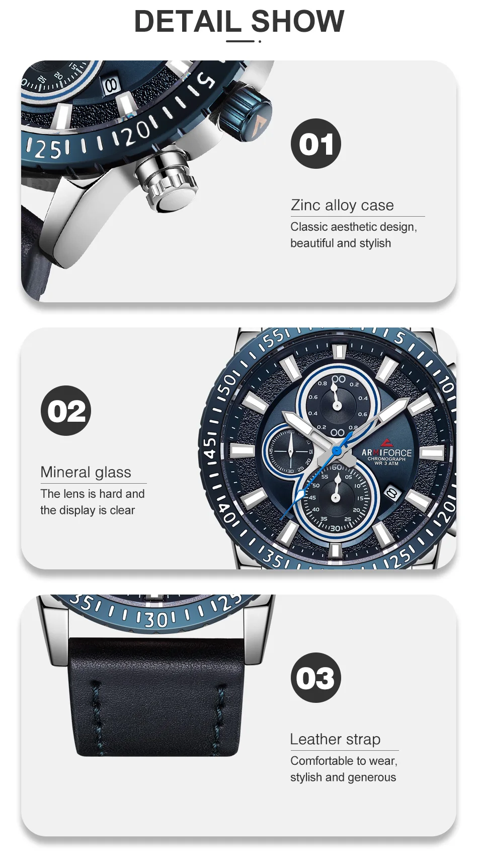 ARMIFORCE брендовые Роскошные мужские часы бизнес мужские спортивные часы s кожа кварцевые мужские часы водонепроницаемые часы Relogio Masculino
