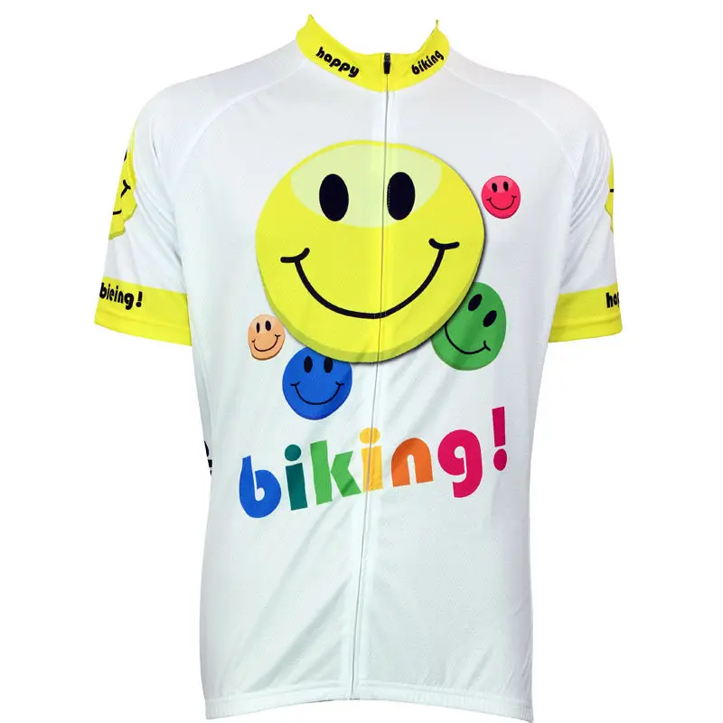 

Free shipping Men Cycling Jersey Comfortable Bike/Bicycle Shirt Happy Biking Smiley logo White Alien SportsWear Size 2XS-5XL