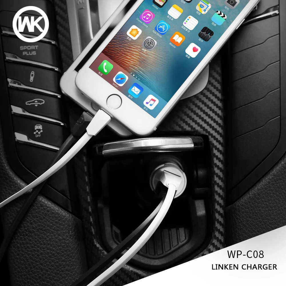 WK автомобильное зарядное устройство с двумя usb портами 5 в 2 4 А для Iphone X 8 7 Plus
