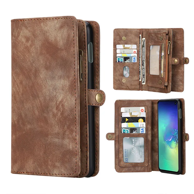 

luxury Leather Flip Phone Case For Samsung Galaxy S10 S10E S10 Plus Vintage Wallet Leather Flip Case Detachable Magnetic Case