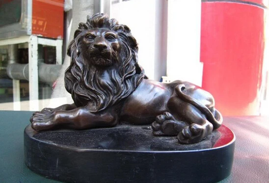 

wholesale factory 6 westward Art Pure Copper Bronze & Marble Carved crouch Lion sculpture Statue