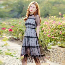 

Stylish Apparel Lady Chiffon Spaghetti Strap Mesh Stitching Dress Two-piece Beach Summer floral sweet party queen dating Dress
