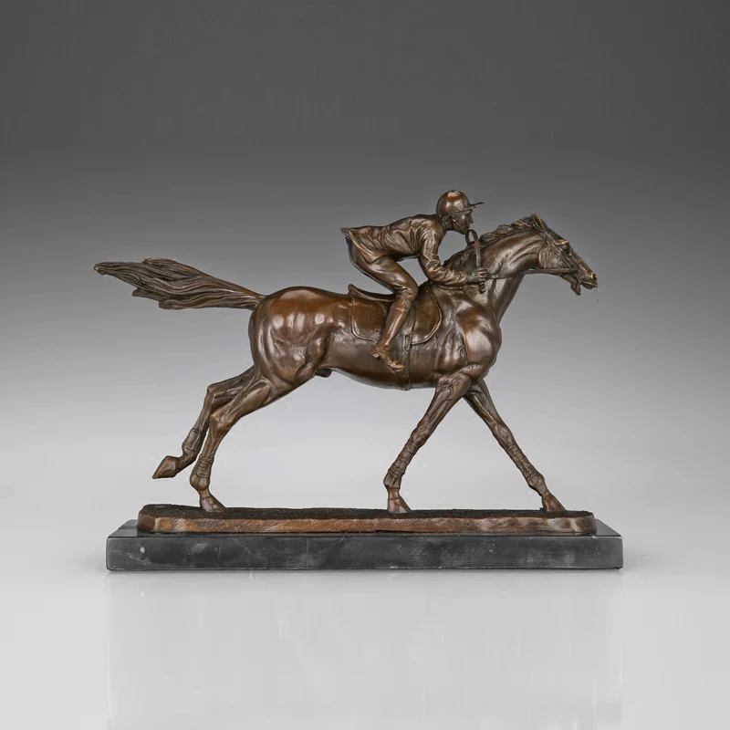ATLIE برونزية سباق الخيل تمثال العتيقة الذكور الحصان المتسابق النحت البرونزية النحاس تمثال ل ديكور داخلي في الهواء الطلق