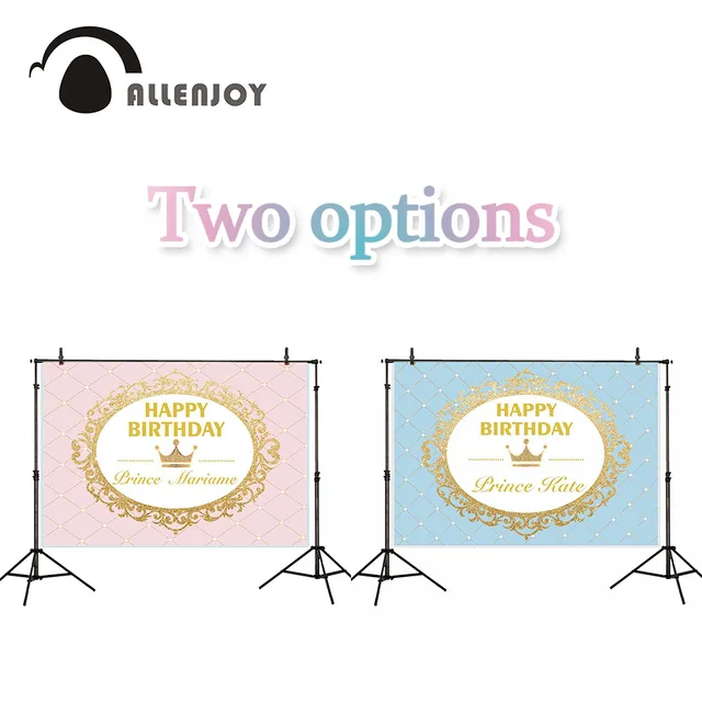 Allenjoy photography backdrops princess prince pink baby blue gold birthday party background photo photocall kid candy bar decor