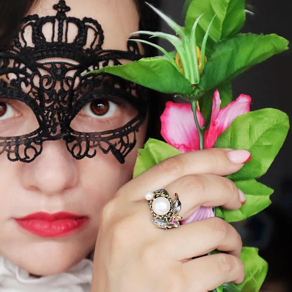 Ylymyself, винтажное женское кольцо, жемчужный лист, цветок, роскошные ювелирные изделия, лучший подарок на день рождения для жены, элегантные вечерние ювелирные изделия, кольца
