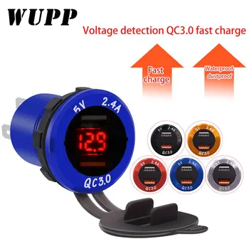 

WUPP QC 3.0 Power Socket Car Quick Charger Dual Aluminum LED Voltmeter Indicator 5 V/ 3.4 A 2 port Charging For iPhone Android
