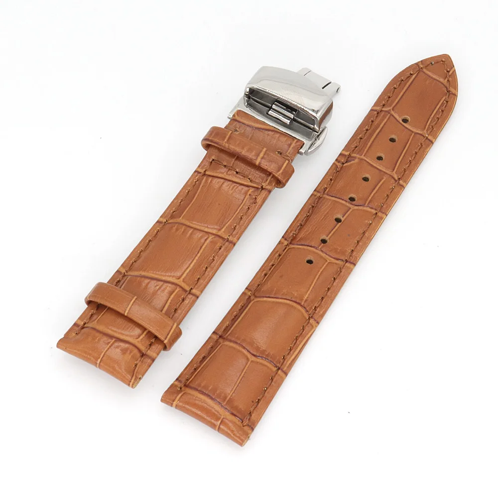 

18 20 22mm Light Brown Watchband Top Genuine Leather Exchange Band Replacement Wristband Loop Belt With Silver Buckle