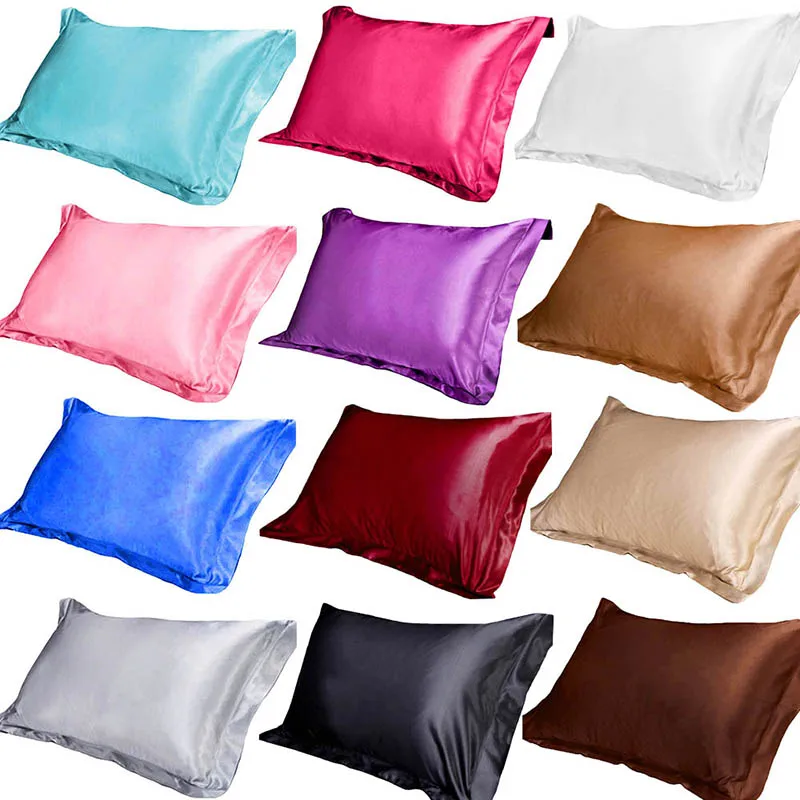 

Multicolor Pure Emulation Silk Satin Pillowcase Single Pillow Cover 48*74cm Square Pillow Cover Home Chair Seat Covers