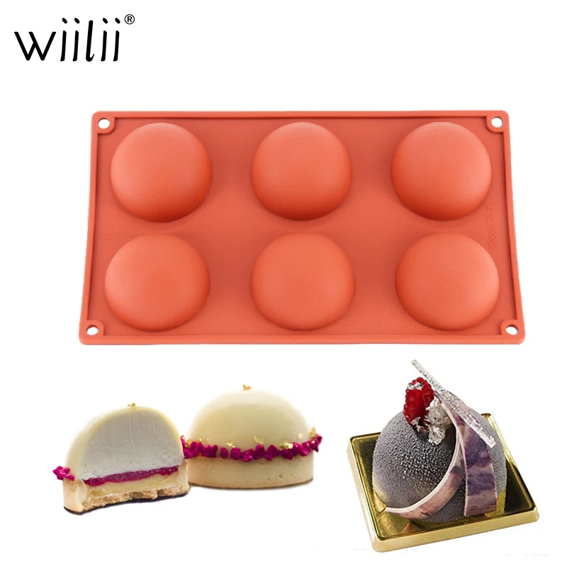 6 Cavity Half Circle Shaped 3D Silicone Baking Cake Mold for Making