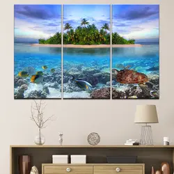 Холст стены Книги по искусству фотографии Framework Home Decor Room комплект из 3 предметов подводный морская рыба черепаха рифов Картины HD печатает