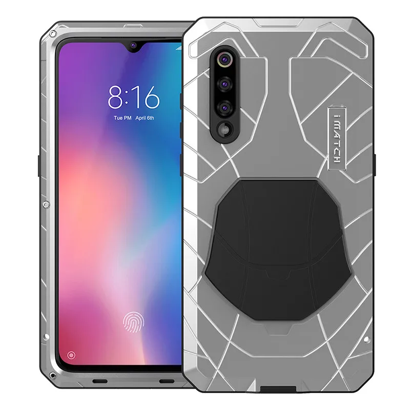 ForXiaomi9 9 T твердый корпус для телефона Алюминиевый металлический протектор экрана из закаленного стекла полное покрытие сверхмощный защитный чехол - Цвет: silver