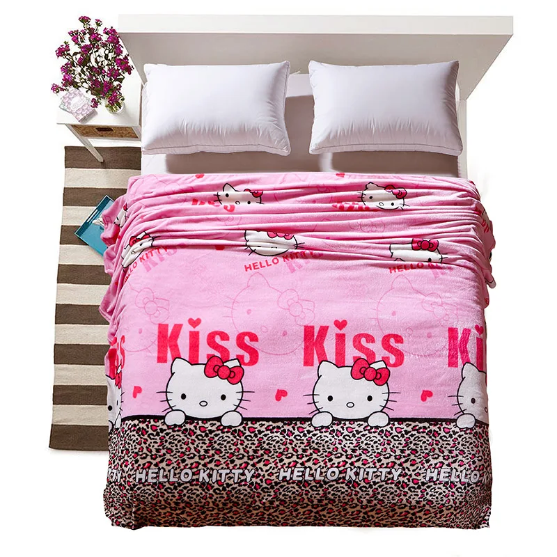 Cartoon Hello Kitty Blanket Thin Soft Fleece Blankets Throws on Winter