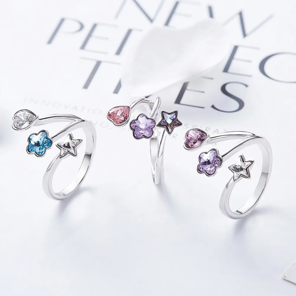 CDE женские кольца украшенные кристаллами Swarovski сердце цветок звезды Регулируемые