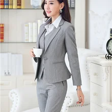 Профессиональный осенне-зимний деловой Рабочий костюм с курткой и штанами, женский брючный костюм, Офисная Рабочая одежда, комплект брюк серого цвета