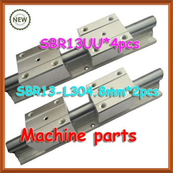 

13mm 12" inch 2pcs guide shaft support rail SBR13 -L 304.8mm + 4pcs SBR13UU linear motion ball bearing block slide unit CNC DIY