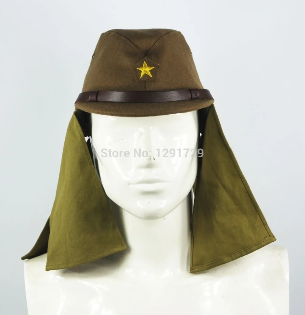 WWII JAPANESE ARMY SOLDIER FIELD WOOL CAP HAT WITH HAVELOCK NECK FLAP