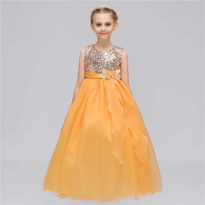 

Flower Girl Dress Patchwork Sequined Tulle Wedding Princess Birthday Party Dress Summer Sleeveless Mesh Dresses Clothes 11 Year