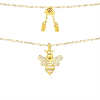 

Solid 925 Sterling Silver Bee Chain Necklace Insect AAA Cubic Zirconia Diamond Wonderland Women Bridal Jewelry Christmas Gift