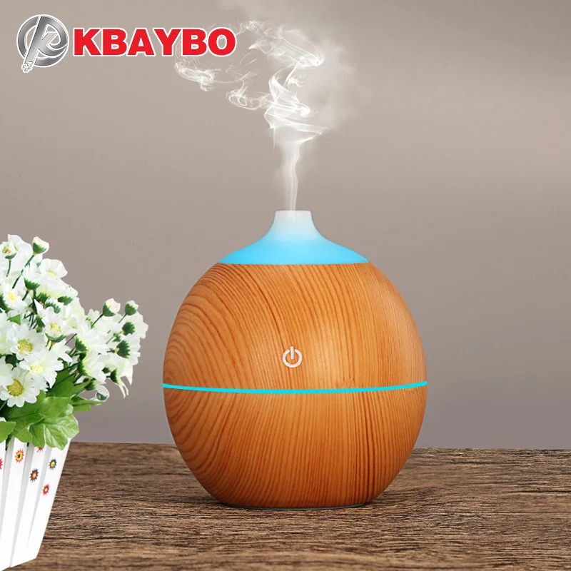 Дешево KBAYBO 130 мл Аромат эфирные масла диффузор USB ультразвуковой древесины увлажнитель воздуха с древесины 7 видов цветов Изменение светодио дный с...