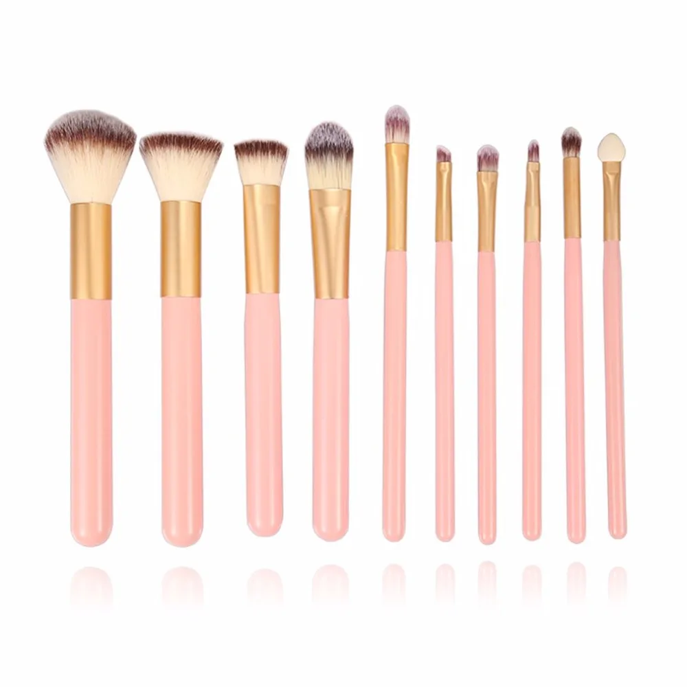 10PCS Professional Pink Makeup Brush Set Powder Foundation Eyeshadow