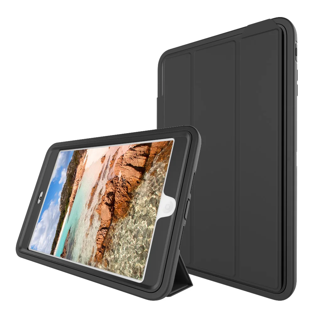 

For iPad mini 1 2 3 3-Layer Smart Cover Case Hybrid Armor Full Protection Heavy Duty PC+TPU+PU Folding Stand Hard Tablet Case