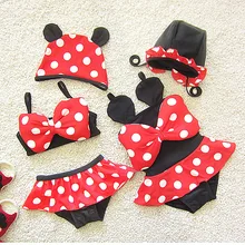 Дети Купальники для малышек Плавание костюм для маленьких девочек купальный Костюмы Трусики бикини 2 шт. дети Купальники для малышек Плавание Cap черный и красный в горошек стиль мышь