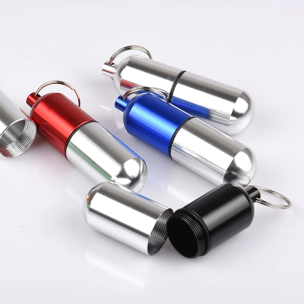 

Waterproof Alloy Pill Medicine Box Container Cash Money Clip Holder Keychain Refillable Bottles