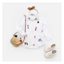 Детская одежда; Новинка года; Осенняя хлопковая рубашка с длинными рукавами и вышивкой в виде маленьких животных для девочек