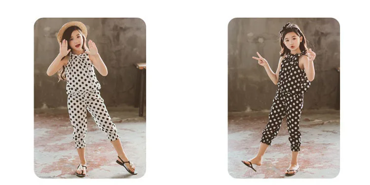 Summer Girls Clothing Sets Kids Fashion Teenage Sleeveless Tops Blouses + Pants 2Pcs Girl Clothes Set Black White Dot Outfits 4 5 6 7 8 9 10 11 12 13 14 15 16 years little toddler kids sport suit baby girl two piece outfit (7).jpg