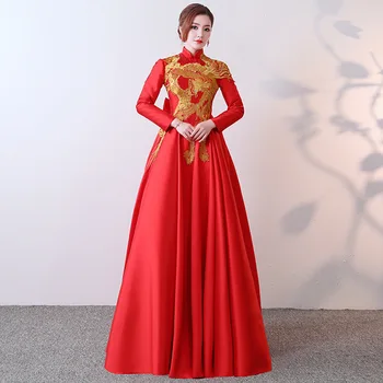 

2019 New Party Cheongsam Oriental Women Maxi Dress Fashion Chinese Style Elegant Long Qipao Luxury Trailing Robe Vestido S-XXL
